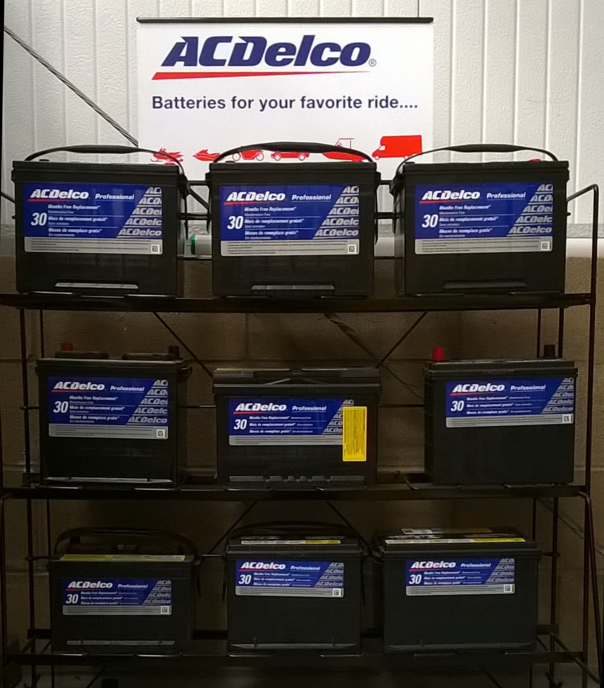 display stand for ACDelco vehicle batteries