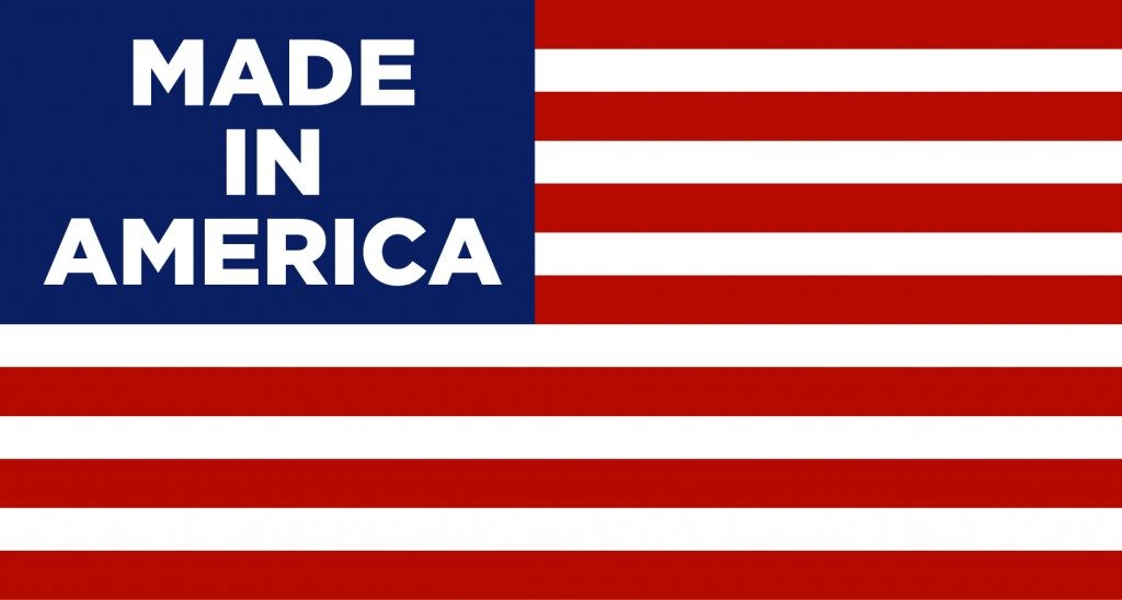 American flag graphic with words Made In America in place of stars